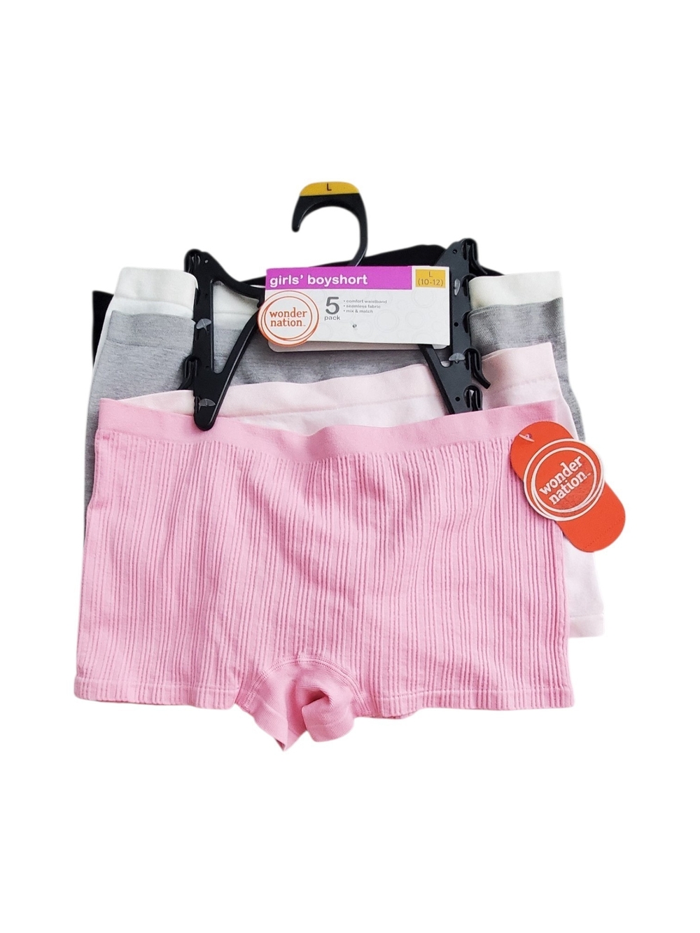 Wonder Nation Girls' Boyshorts 5-Pack - Pink, Gray, White
